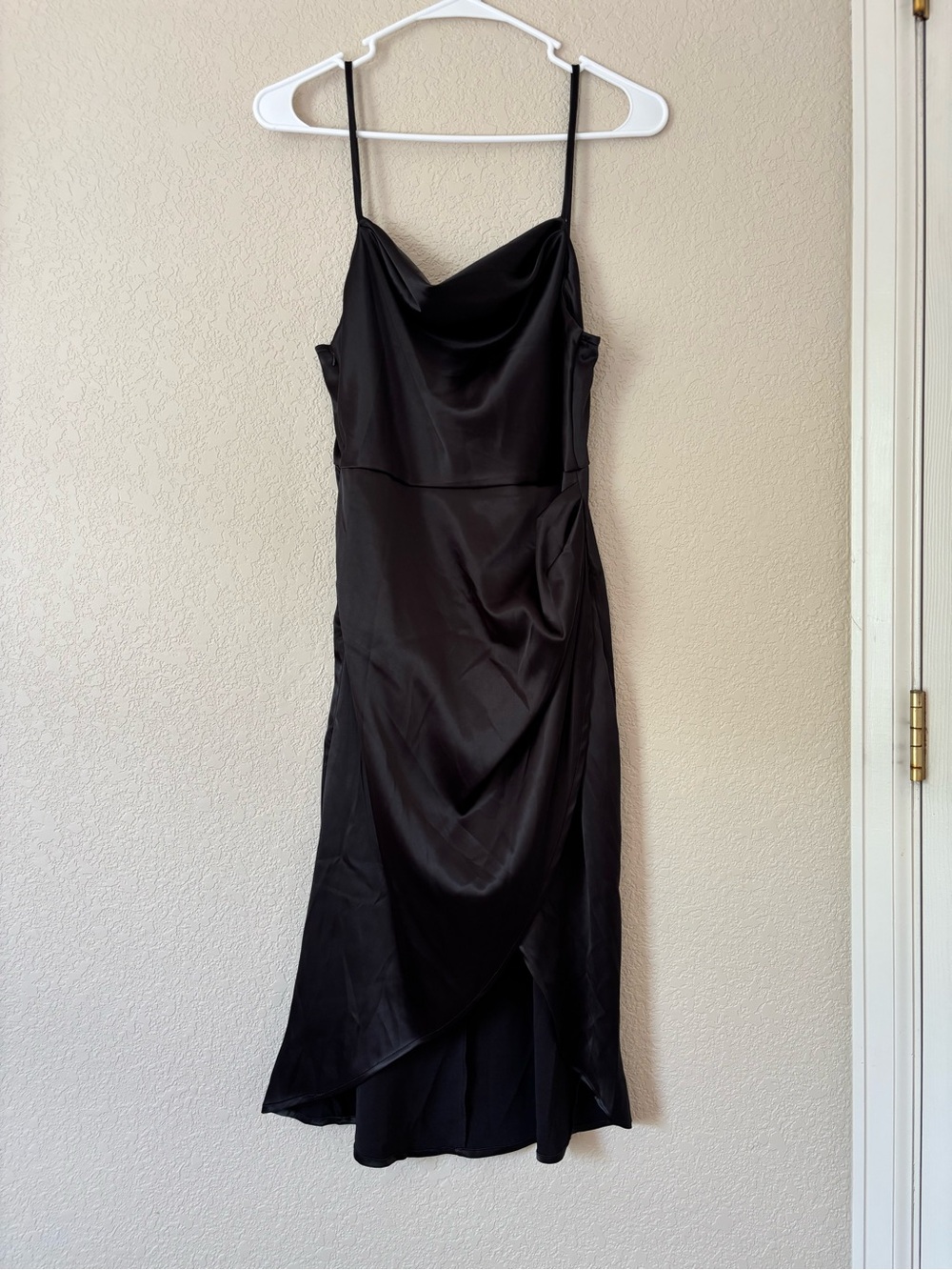 Canton Walker black satin midi dress with cowl neckline size S